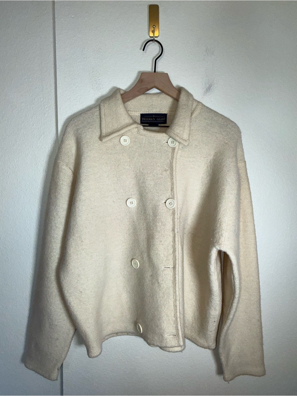 HERMAN GEIST true vintage 90s wool double button cream collared jacket L